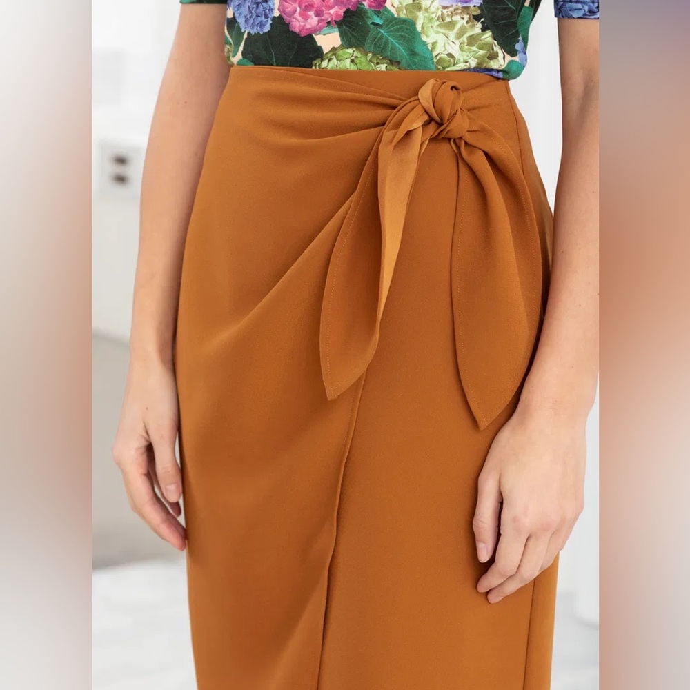 Other Stories Midi Wrap Skirt Burnt Orange - Picture 3 of 10
